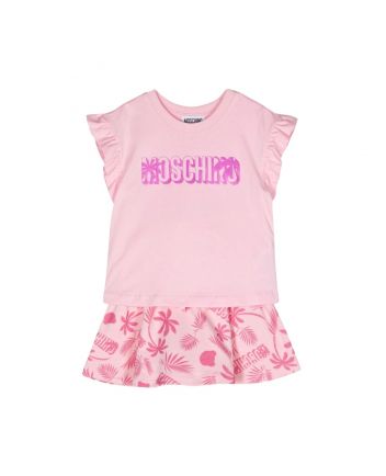 Girls Pink Logo-Print Cotton Skirt Set