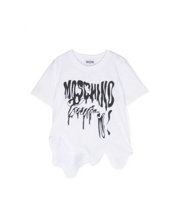 Girls White Logo-Print Scallop-Hem T-shirt