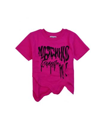 Girls Pink Logo-Print Scallop-Hem T-shirt