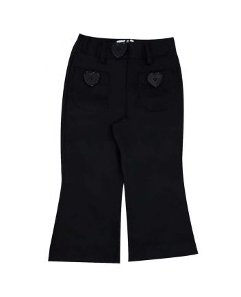 Heart Button Trousers-Black