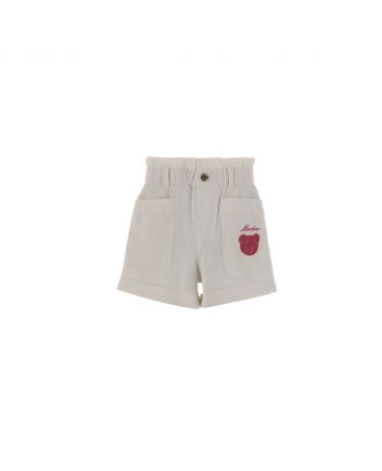 Girls White Teddy Bear Ruched Shorts