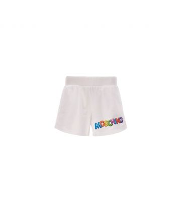 White Logo Print Stretch Cotton Shorts