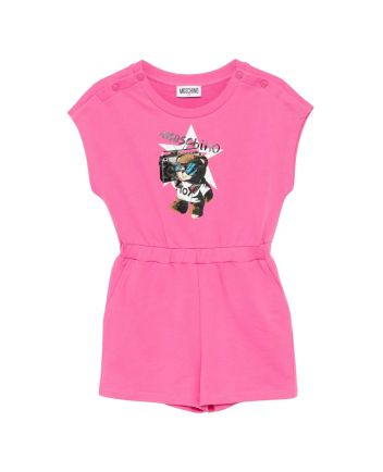 Girls Pink Teddy-Print Playsuit