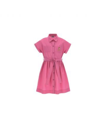 Pink Cotton Teddy Logo Shirt Dress