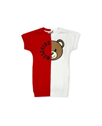 Girls Red & White Teddy Bear-Print Dress