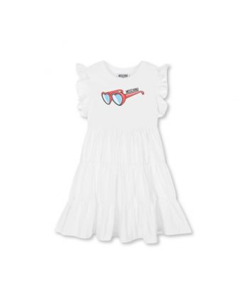 Girls White Sunglasses Cotton Dress