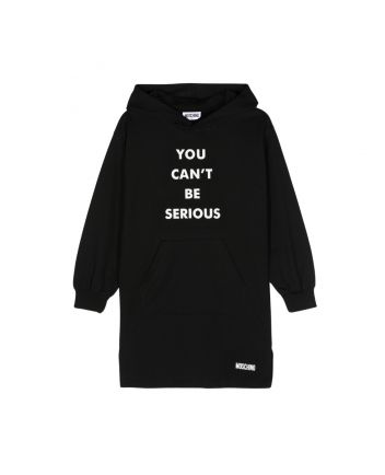 Girls Black Slogan-Print Hooded Dress