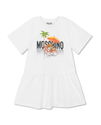 Girls White Cotton Jersey Dress With Logo