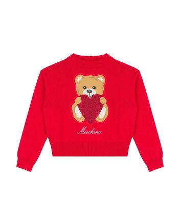 Girls Red Heart Teddy Bear Sweater