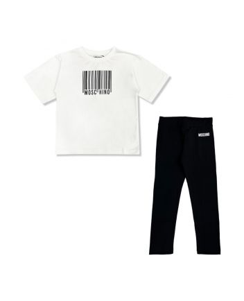 Girls White & Black Logo-Print Leggings Set