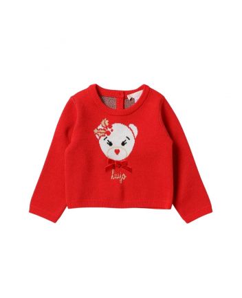 Girls Red Teddy Print Sweatshirt
