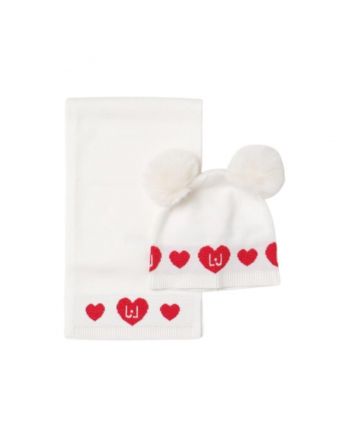 Girls White Logo Print Hat & Scarve Set