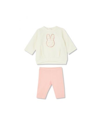 Girls Ivory & Pink Graphic Motif Logo Leggings Set