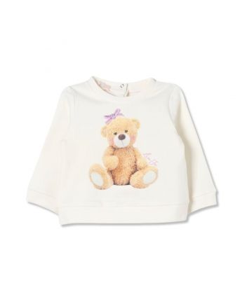Baby Girls Ivory Teddy Bear-Print Sweatshirt