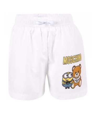Teddy And Minion Logo Swimming Shorts-White