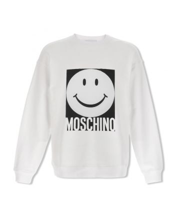 Unisex White Smiley-Print Sweatshirt