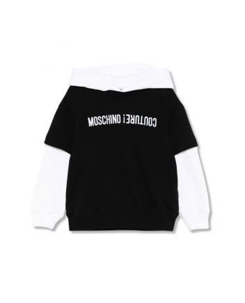 Boys Black & White Logo-Embroidered Hoodie
