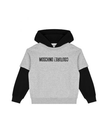 Boys Grey & Black Logo Hoodie
