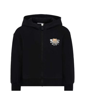 Unisex Black Teddy-Print Zip-Up Hoodie