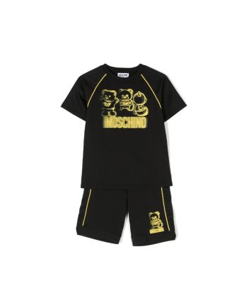 Unisex Black Logo Print Short Sets