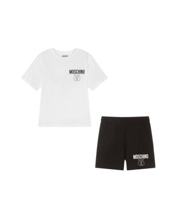 Boys White & Black Logo Short Sets