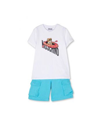 Boys White & Blue Cotton Short Set