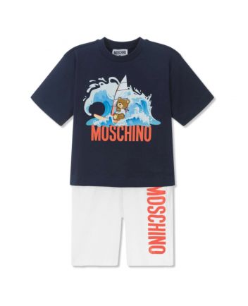 Boys Navy Blue & White Cotton Shorts Set