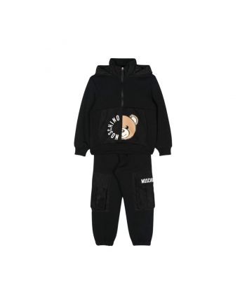Boys Black Teddy Bear-Print Track Suit