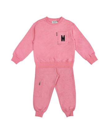 Girls Pink Cotton M-Logo Tracksuit