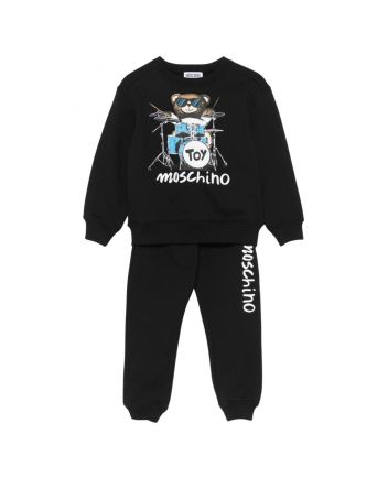 Boys Black Logo-Print Cotton Tracksuit