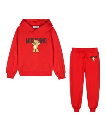 Unisex Red Teddy-Print-Logo Tracksuit