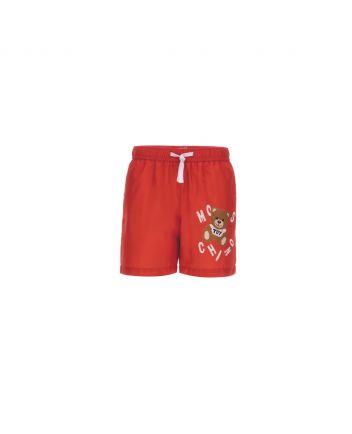 Boys Red Teddy Logo Swim Shorts
