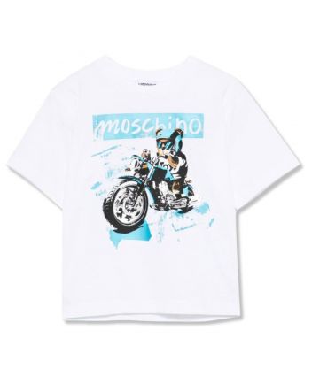 Boys White Motorbike Bear T-Shirt