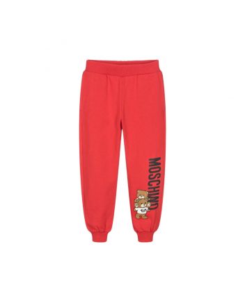 Unisex Red Cotton Teddy Bear Joggers