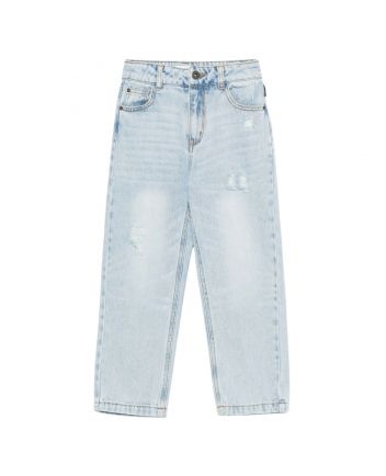 Unisex Denim Blue Teddy-Bear Distressed Jeans