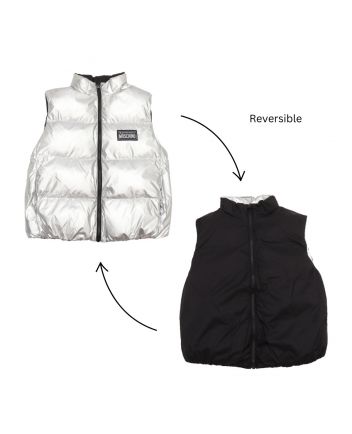 Unisex Silver Reversible Nylon Padded Vest Logo Gilet