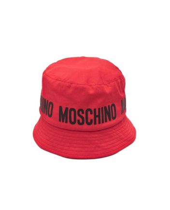Kids Red Logo-Print Cotton Bucket Hat