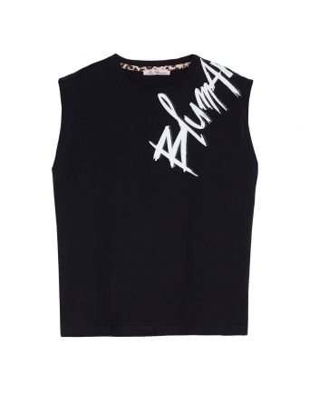 Girls Black Top With Blumarine Logo On Shoulder