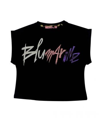 Girls Black T-shirt With Colorful Embellished Logo