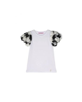 Girls White Floral Detail Cotton T-Shirt