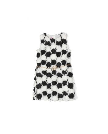 Girls White & Black Floral Applique Dress
