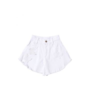 Girls White Butterfly Wide Leg Shorts