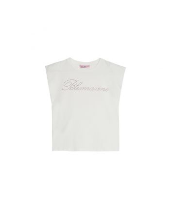 Girls White Sleeveless Logo T-Shirt