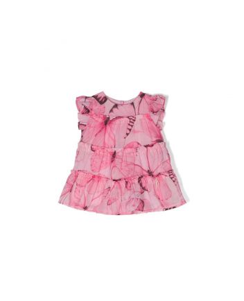 Girls Pink Butterfly Printed Dress