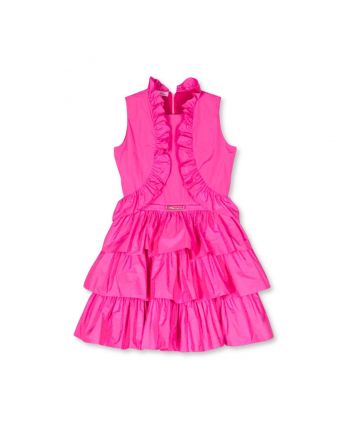 Girls Pink Logo-Plaque Ruffled Dress
