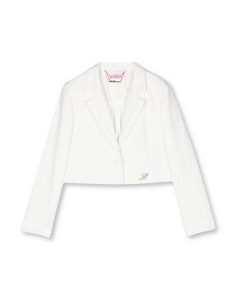 Girls White Logo-Plaque Crepe Blazer