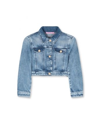 Girls Denim Blue Logo-Embroidered Jacket