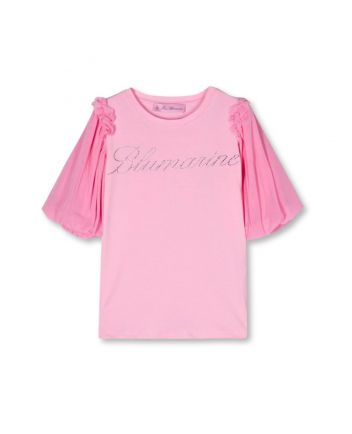 Girls Pink Ruffle-Sleeve T-shirt