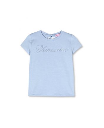 Girls Blue Crystal-Logo Cotton T-shirt