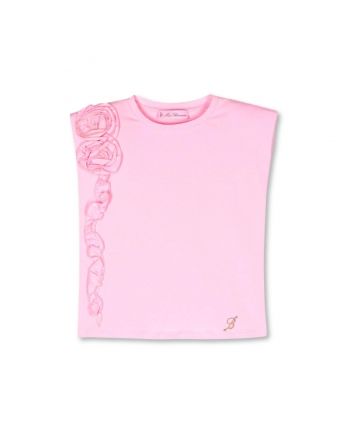 Girls Pink Sleeveless Floral-Applique T-shirt